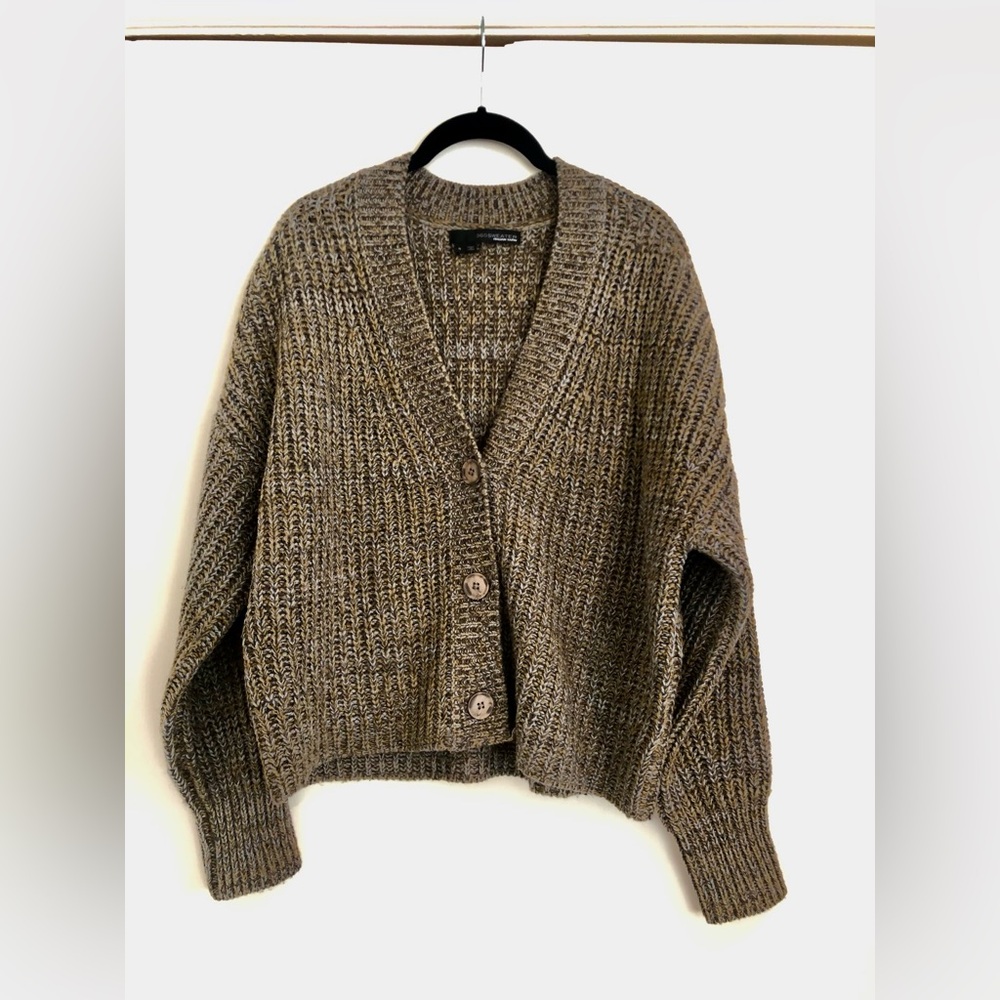 360 Sweater Logan Cardigan Wool Alpaca Mocha Brown Olive Chunky Knit S